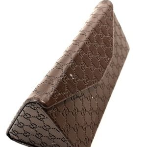 GUCCI Brown Leather GG Eyeglass Case
